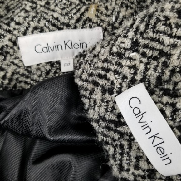 Calvin Klein Black Gray Double Breasted Belted Wool Blend Coat Sweater Jacket 12 - Picture 4 of 6